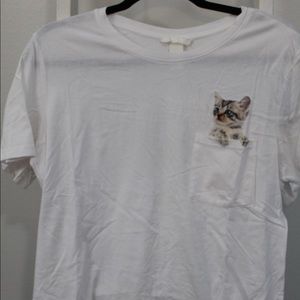H&M White Kitty Pocket Shirt- M